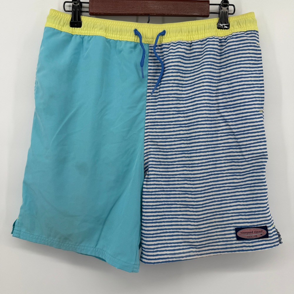 Vineyard Vines Swim Trunks Youth XL Blue Striped Colorblock Drawstring Shorts